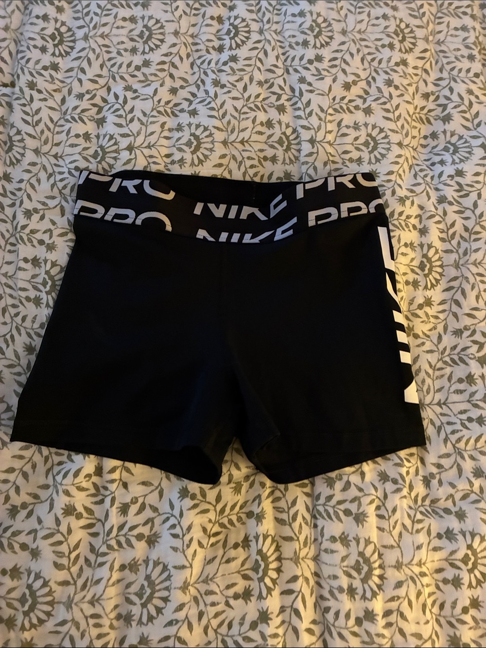 Nike Black Women's Pro Compression Shorts with White Logo Waistband